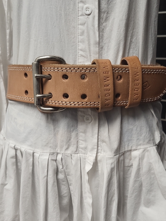 Ryderwear Accessories - Ryderwear Tan Leather Weightlifting Belt with Double-Prong Buckle